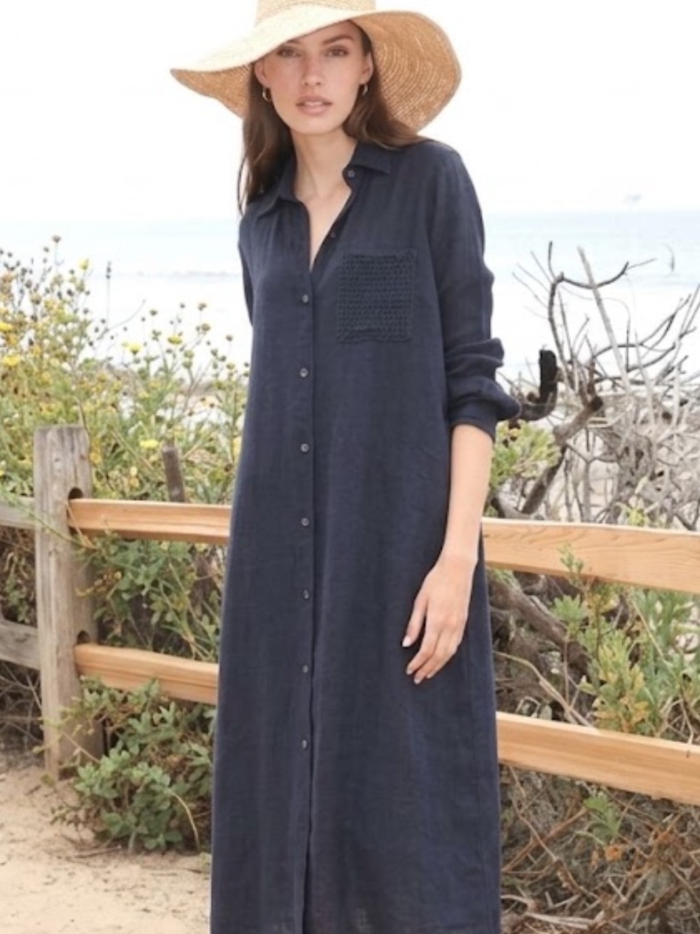 NEW Felicite boyfriend Midi Dress 100% Gauze Cotton black shirtdress Resort M